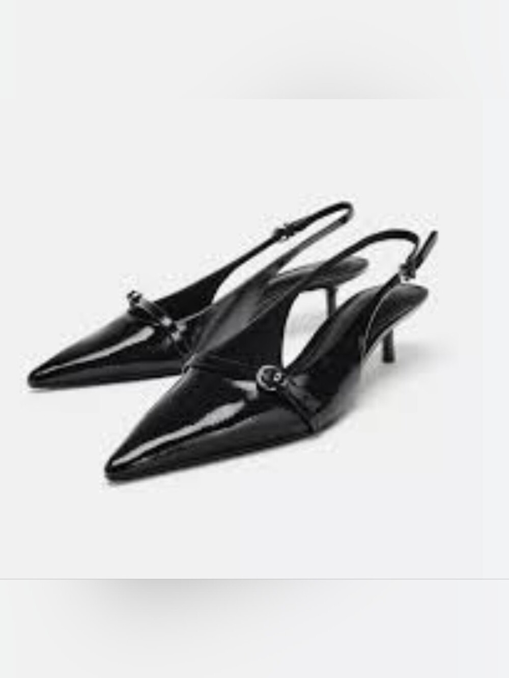 Zara Shoes Size 10  Black Faux Patent Slingback Pointed-Toe Kitten Heels